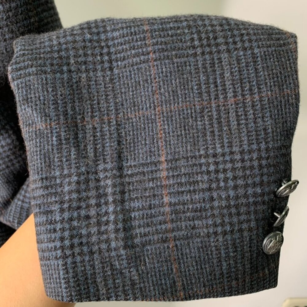 Vintage Burberrys Men's Blue Plaid 100% Camel Hair Sports Coat Blazer Jacket - Picture 7 of 13